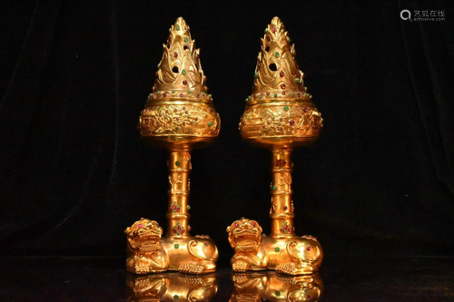 Collection of gilt bronze, a pair of smokers, clear