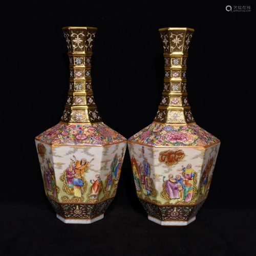 Qing Dynasty Qianlong enamel color long-neck vase with