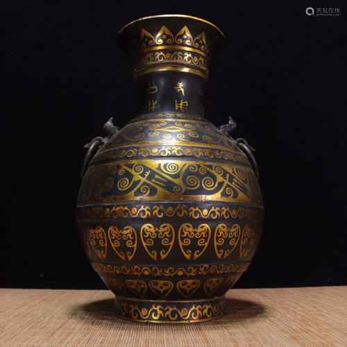 War and Han Dynasty-Bronze and gold double-ring vase