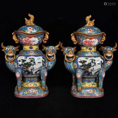 Qing Dynasty Qianlong famille rose figure ox head