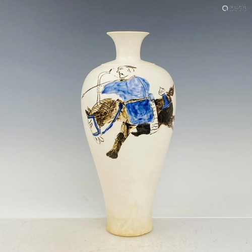 Porcelain painted bottle, height 31 cm, diameter 13 cm