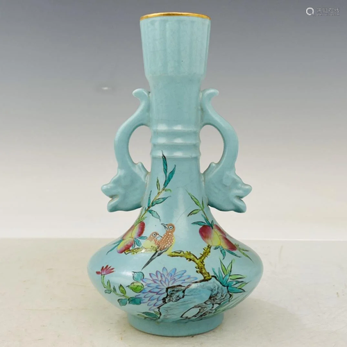 Ru porcelain vase with gold and color, 20 cm high, 11