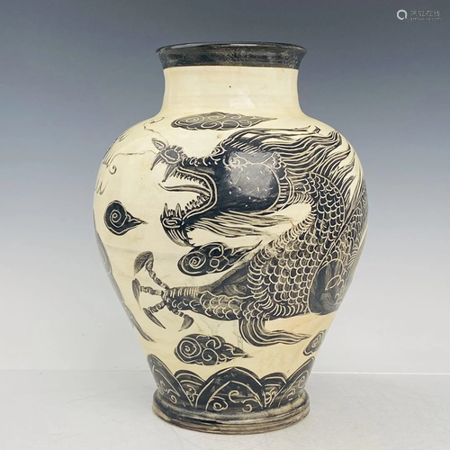 Cizhou kiln dragon pattern pot, height 32 cm, diameter