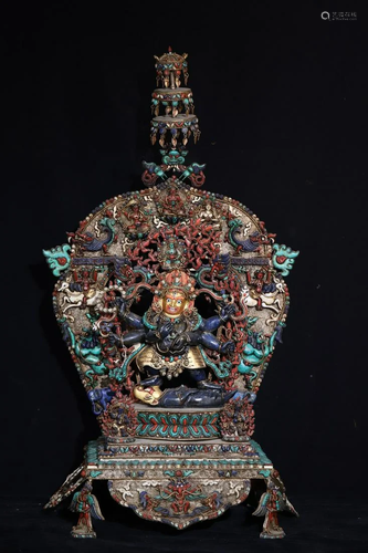 Tibetan silver hand-made filigree inlaid with