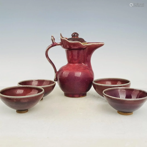 Jun porcelain rose purple tea set, one pot and four