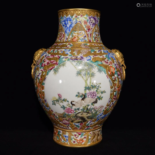 Qing Dynasty Qianlong enamel vase with flower and bird