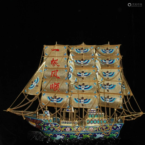 Cloisonne filigree smooth sailing ship decorations,