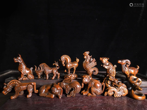 Boxwood hand-carved (Chinese Zodiac) ornaments, 7 cm