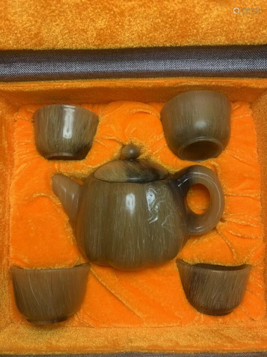 A set of Rhino Horn Wine Set of the Old Tibetan Dynasty