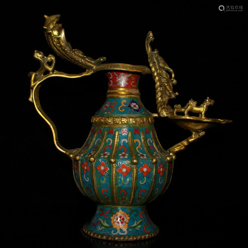 Pure copper gilded and old cloisonne filigree oil lamp