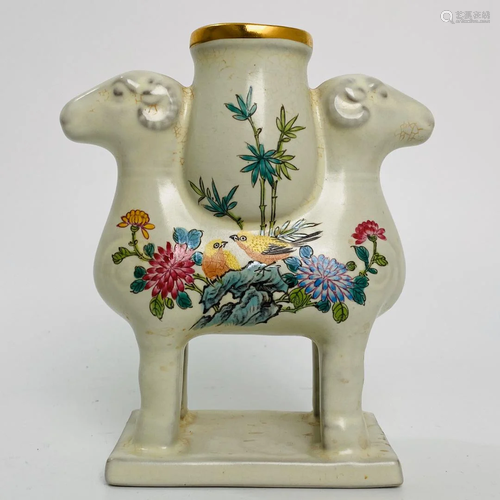 Ru Porcelain with gold and famille rose double sheep