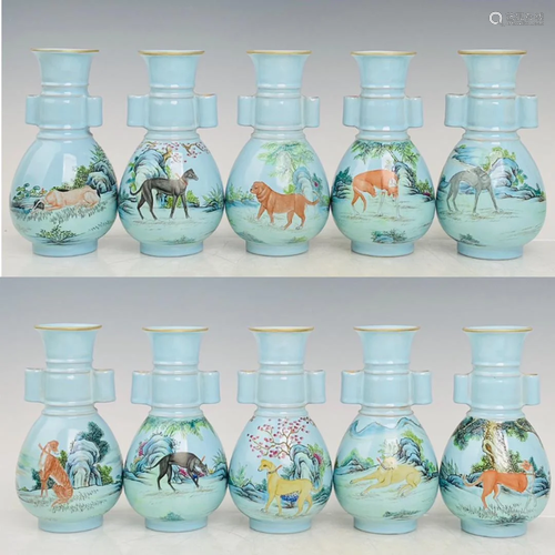 Ru Porcelain famille-colored ten dogs