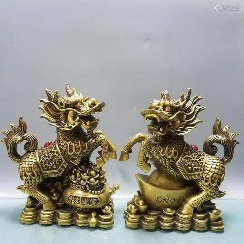 (Send Money) Pure Copper Feng Shui Kylin Pair Size