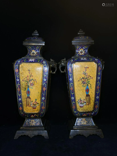 Cloisonne copper enamel vase, 53 cm high and 24 cm