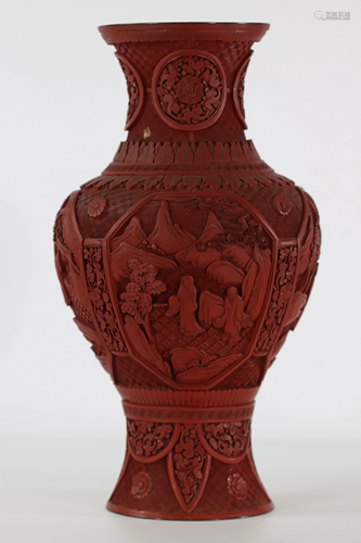 China cinnabar red lacquer vase with Qing period