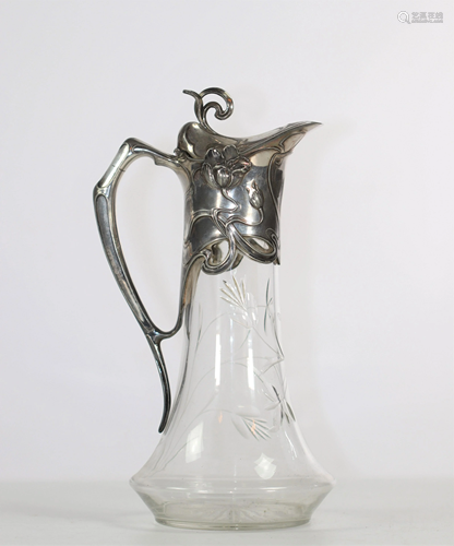 Art-Nouveau crystal jug, silver frame, circa 1900