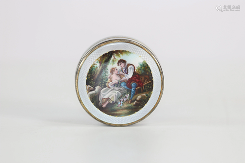 silver box with a romantic enamelled and guilloche