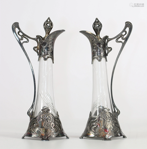 Art Nouveau pair of richly decorated jug circa 1900