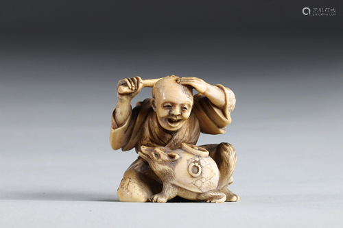 Netsuke carved - a character and an animal. Japan Meiji