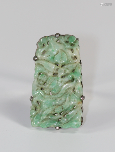 Jadeite pendant, French silver posterior mount, late