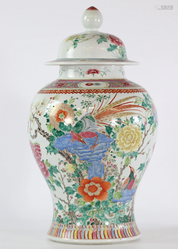 China covered vase famille rose decor of birds and