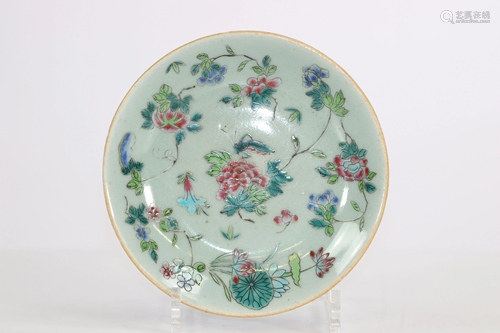 China celadon porcelain plate floral decor brand under