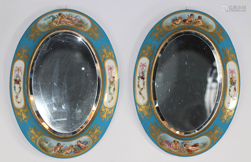 Sevre Exceptional pair of porcelain mirrors decorated