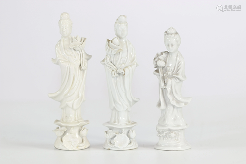 Lot of 3 Chinese white statuettes Quanying - circa 1900