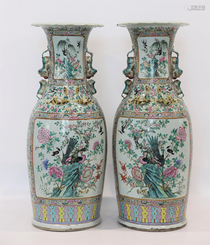 China large pair of rich famille rose vases decorated