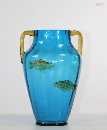 Japanese-style glass vase, application of fish,