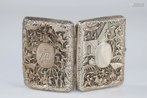 China silver box decorated with characters circa 1900