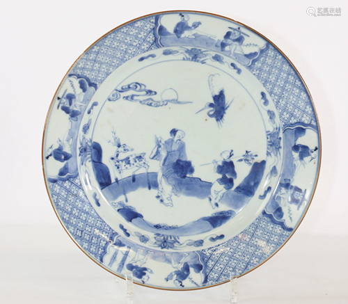 China porcelain plate blanc-bleu 18th decor of