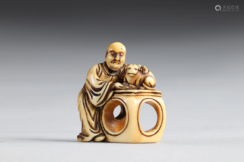 Netsuke carved - a character and an animal. Japan Edo