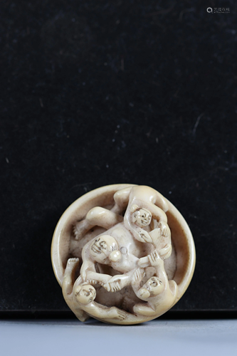 Netsuke / Okimono group - characters. Japan marries