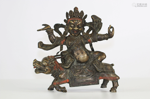 Tibet bronze sculpture of a deity on a buffalo