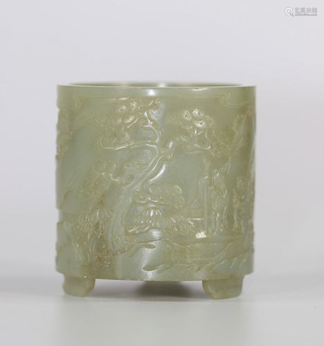 China green jade brush holder with Qing period