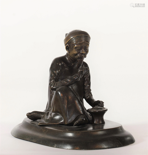 Bronze Asian character seated brown patina circa 1900