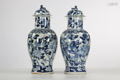 Pair of blanc bleu porcelain vases with dragon