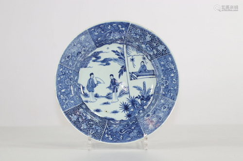 Blanc bleu porcelain plate with flowery edges. 13th