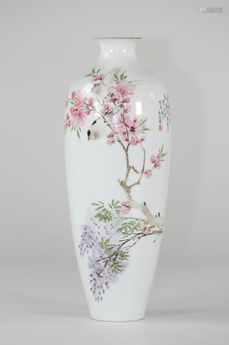 China porcelain vase decorated with birds and flowers