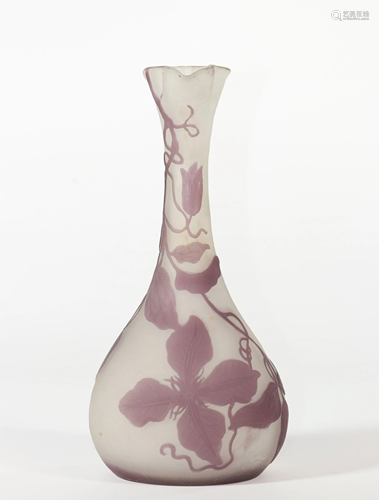 Emile Galle vase cleared with acid vegetable decoration