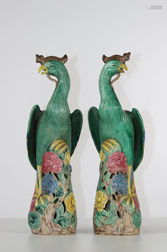 Pair of porcelain phoenixes, mark at the base, China