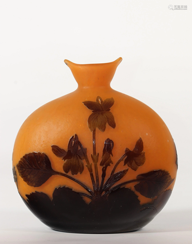 Delatte vase cleared with acid decorated with violets