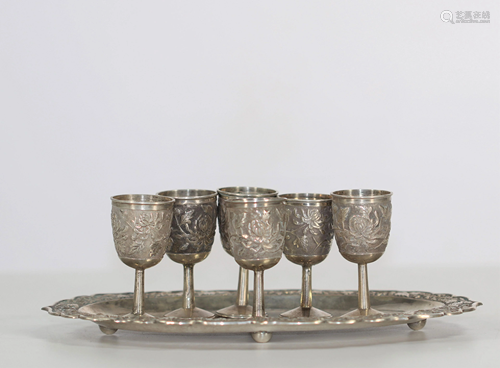 Chinese silver liqueur set, circa 1900