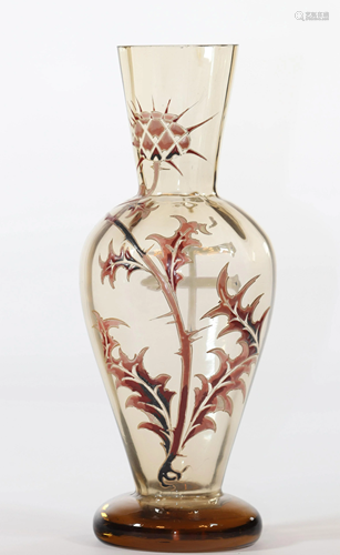 Emile Galle crystal vase decorated with thistles