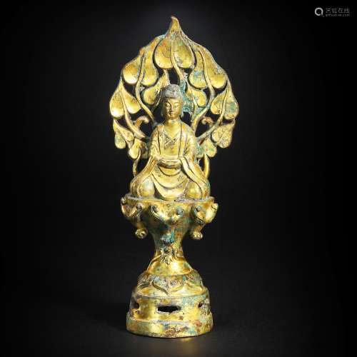 Copper and Golden Buddha Sitting Statue from Tang