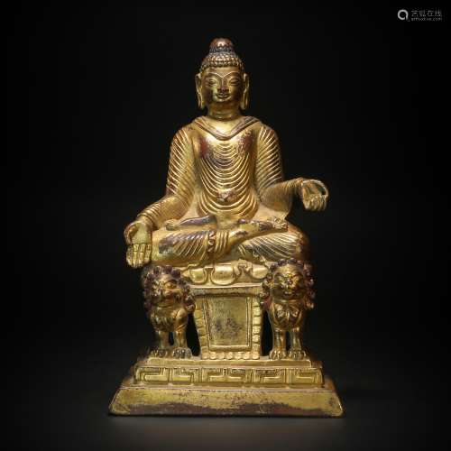 Copper and Golden Buddha Statue from 17th Century