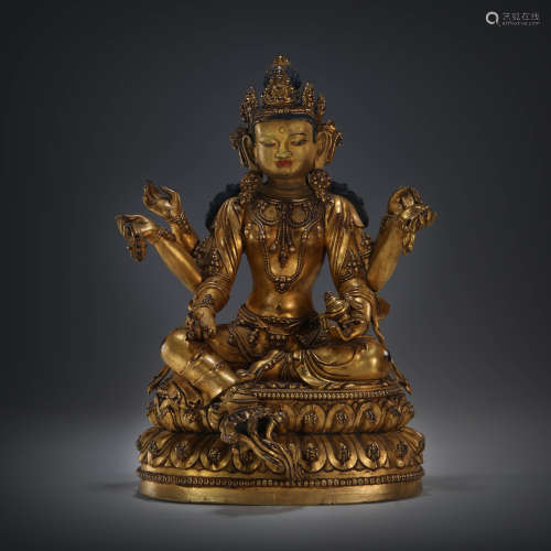 Copper and Golden Six Arms tara Statue from Ming