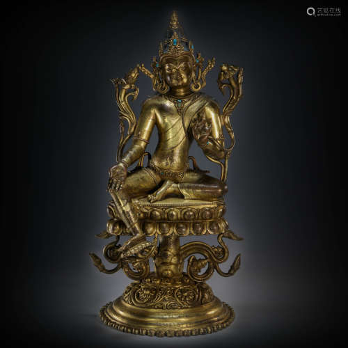 Copper and Golden Green tara Statue from 16th Century