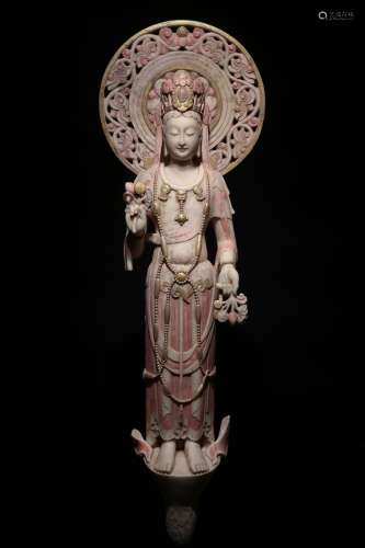 Marble white Colored Carved Buddha Statue from Northern Qi